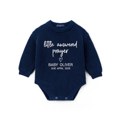 Custom Little Answered Prayer Due Date Baby Knit Romper