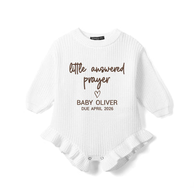 Custom Little Answered Prayer Due Date Baby Knit Romper