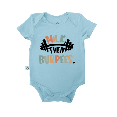 Milk Then Burpees Baby Onesie - Gym & Crossfit Bamboo Bodysuit SwaddleAn