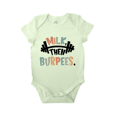 Milk Then Burpees Baby Onesie - Gym & Crossfit Bamboo Bodysuit SwaddleAn