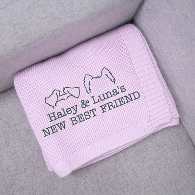 Personalized Knit Baby Blanket - Embroidered Dog Ears