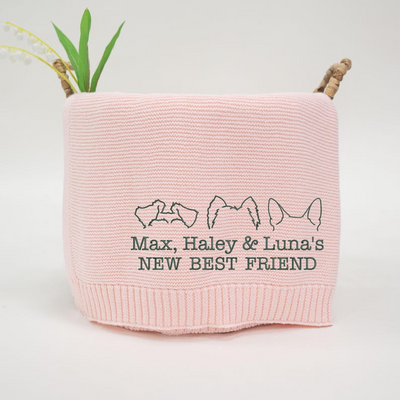 Personalized Knit Baby Blanket - Embroidered Dog Ears