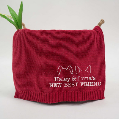 Personalized Knit Baby Blanket - Embroidered Dog Ears SwaddleAn