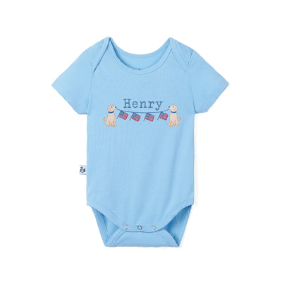 Custom Golden Retriever USA Flag Embroidered Bamboo Baby Bodysuit