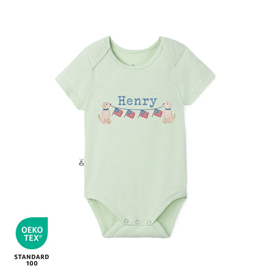Custom Golden Retriever USA Flag Embroidered Bamboo Baby Bodysuit