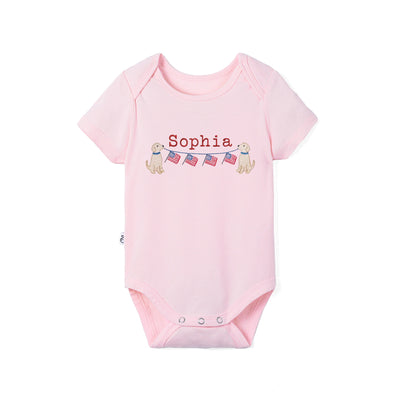 Custom Golden Retriever USA Flag Embroidered Bamboo Baby Bodysuit