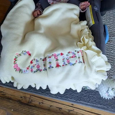 Personalized Embroidered Floral Name Baby Blanket - SwaddleAn