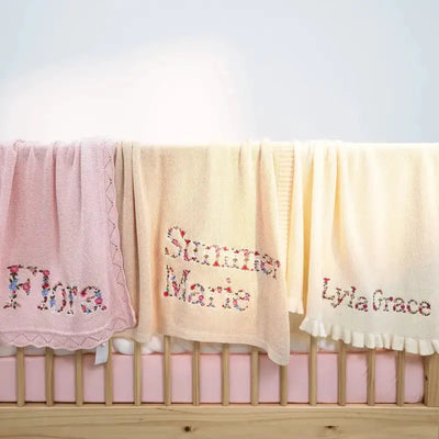 Personalized Embroidered Floral Name Baby Blanket - SwaddleAn