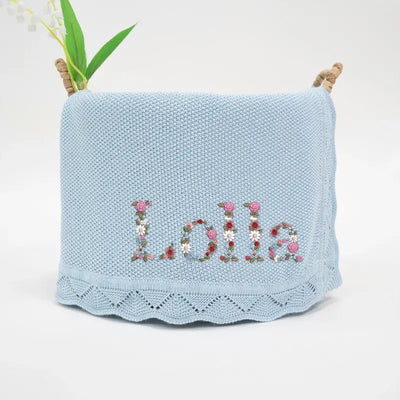 Personalized Embroidered Floral Name Baby Blanket - SwaddleAn