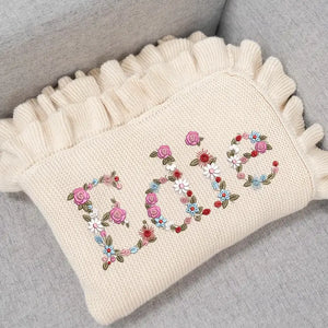 Personalized Floral Name Knit Blanket