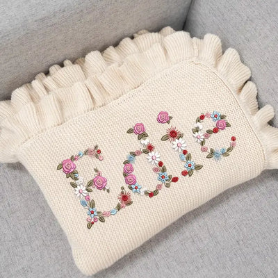 Personalized Embroidered Floral Name Baby Blanket - SwaddleAn