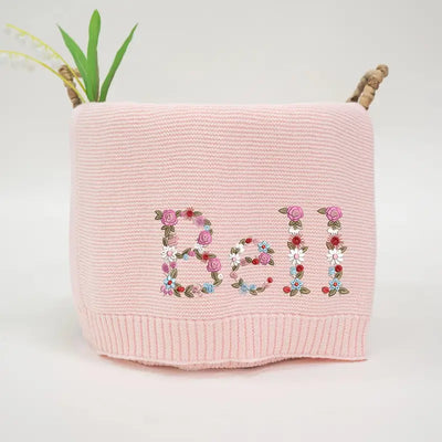 Personalized Embroidered Floral Name Baby Blanket - SwaddleAn