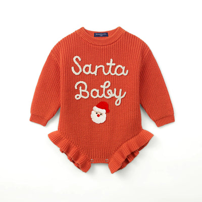 Custom Hand Embroidered Santa Claus Baby Romper